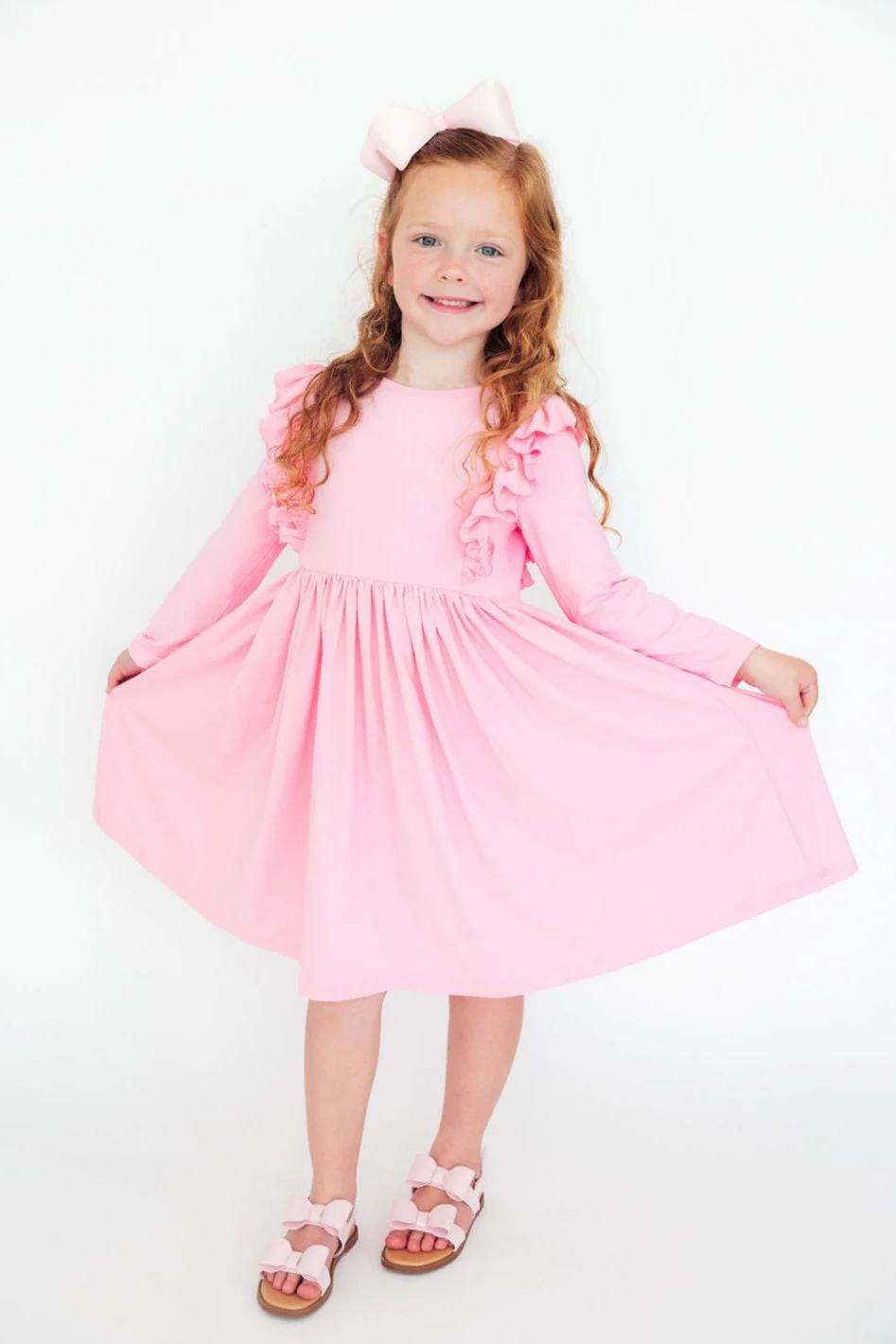 Bubble gum pink 3/4 Ruffle Twirl Dress