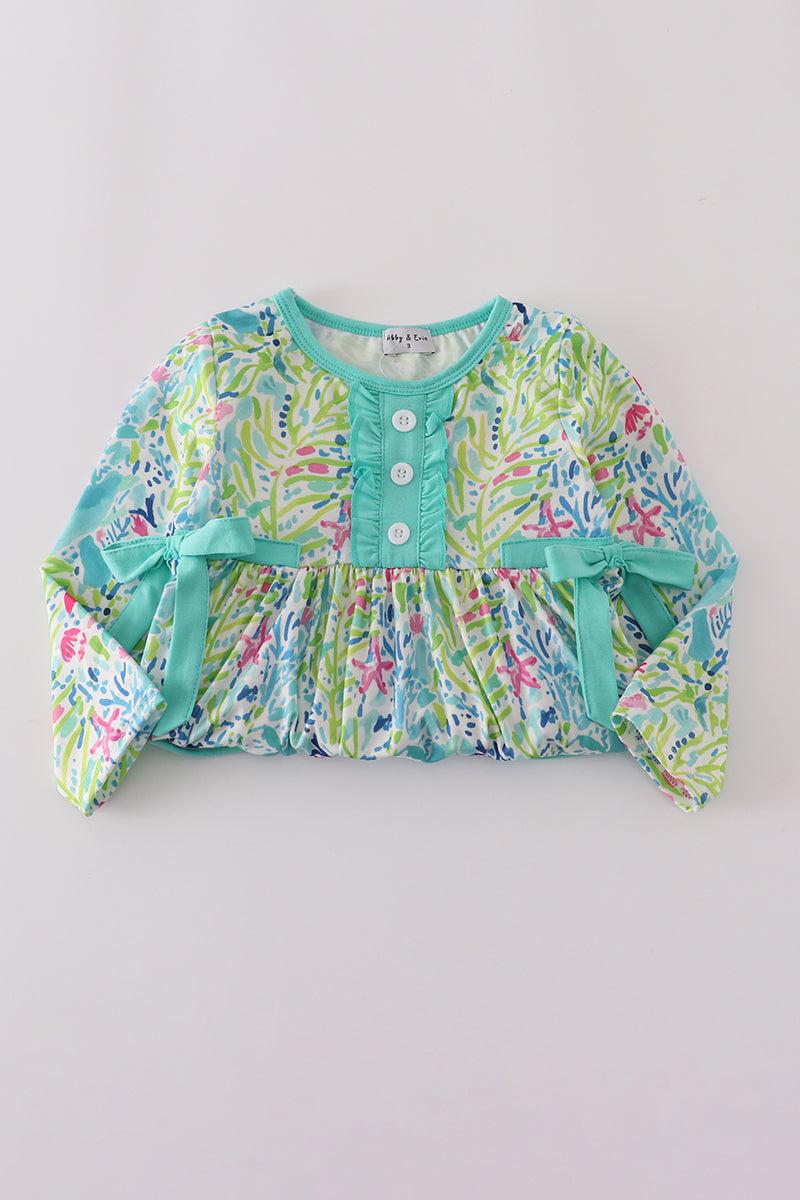 Green meadow splash ruffle bubble outfit