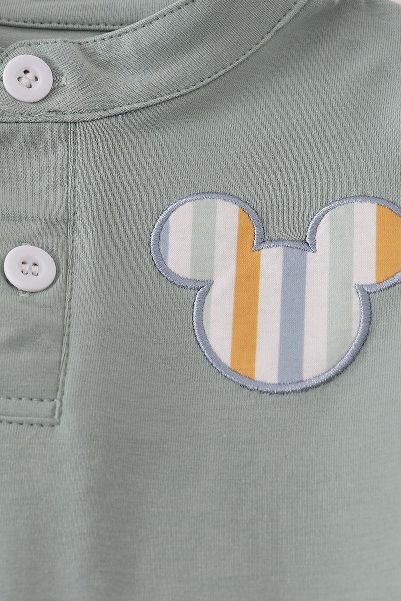 Green Mickey Mouse character applique shorts set