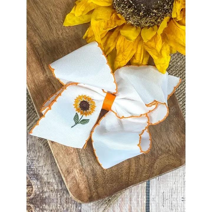 Floral Embroidered Moonstitch Hair Bow