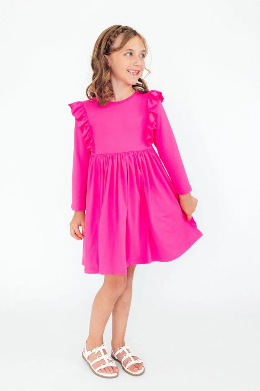 Hot Pink 3/4 Ruffle Twirl Dress