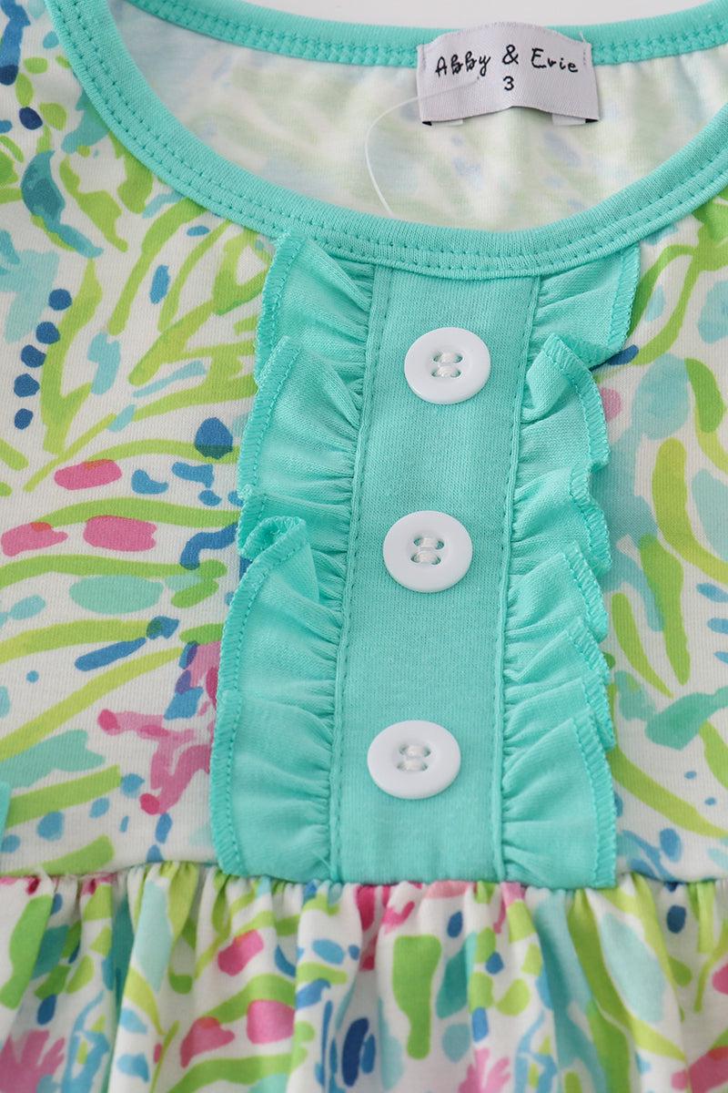 Green meadow splash ruffle bubble outfit