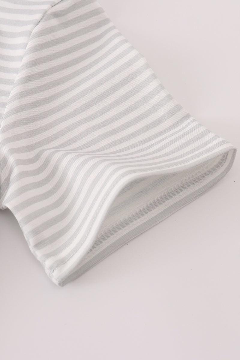 Grey puppy embroidery stripe top