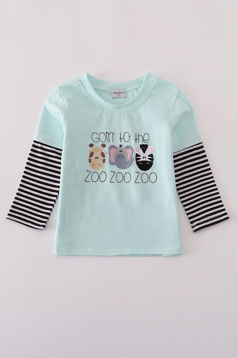 Blue GOIN To The ZOO embroidery top