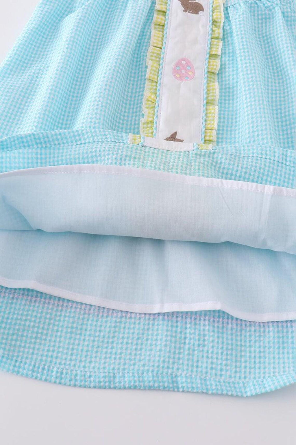 Mint bunny egg embroidery gingham dress