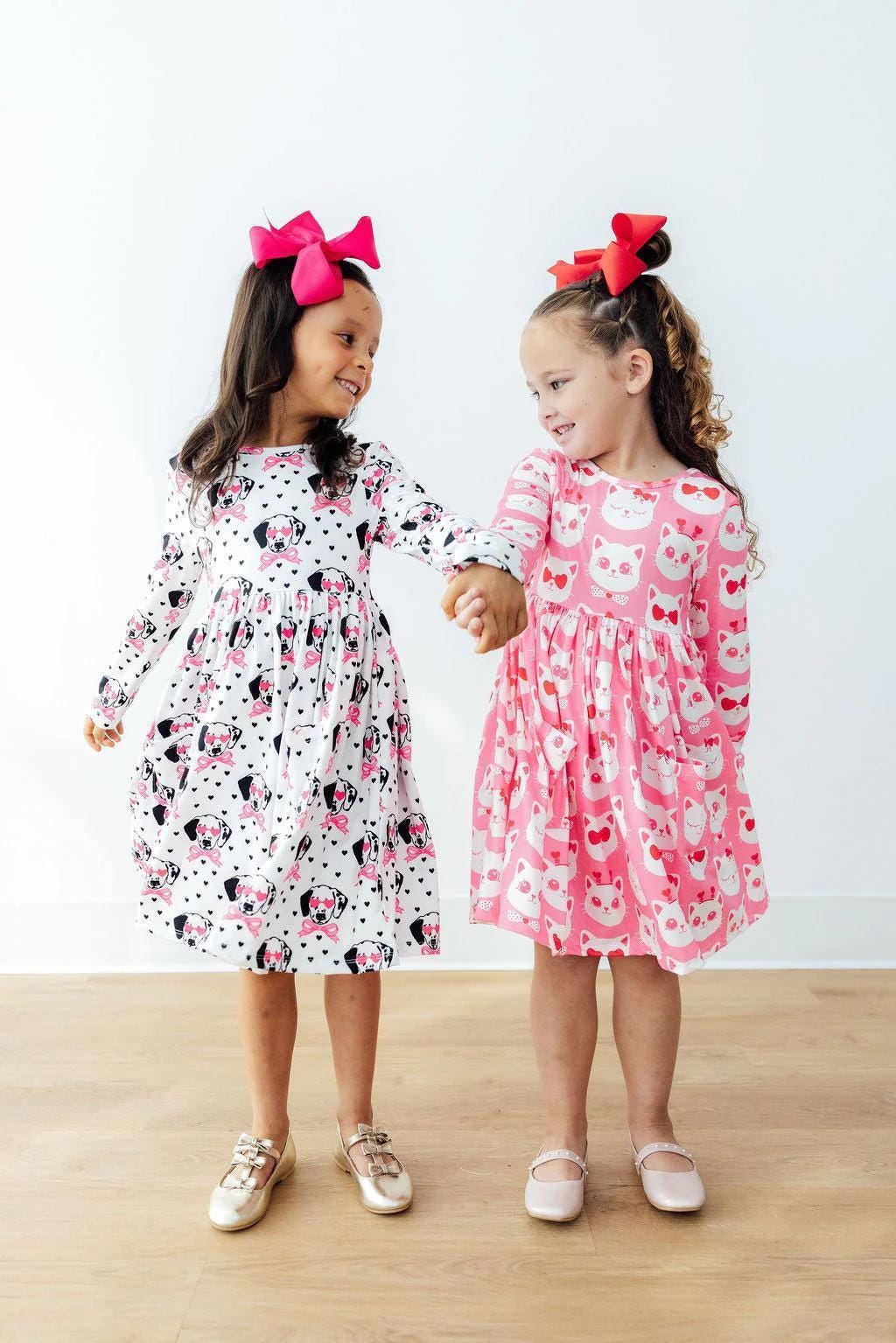 Love You Spots Long Sleeve Pocket Twirl Dress