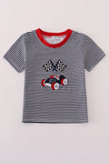 Navy stripe racing car embroidery top