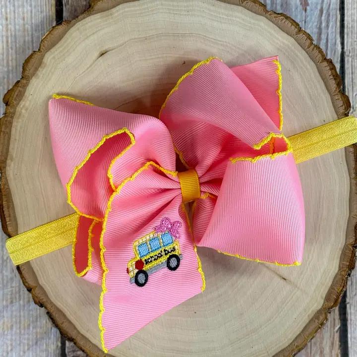Back to School Embroidered Moonstitch Bow Headband