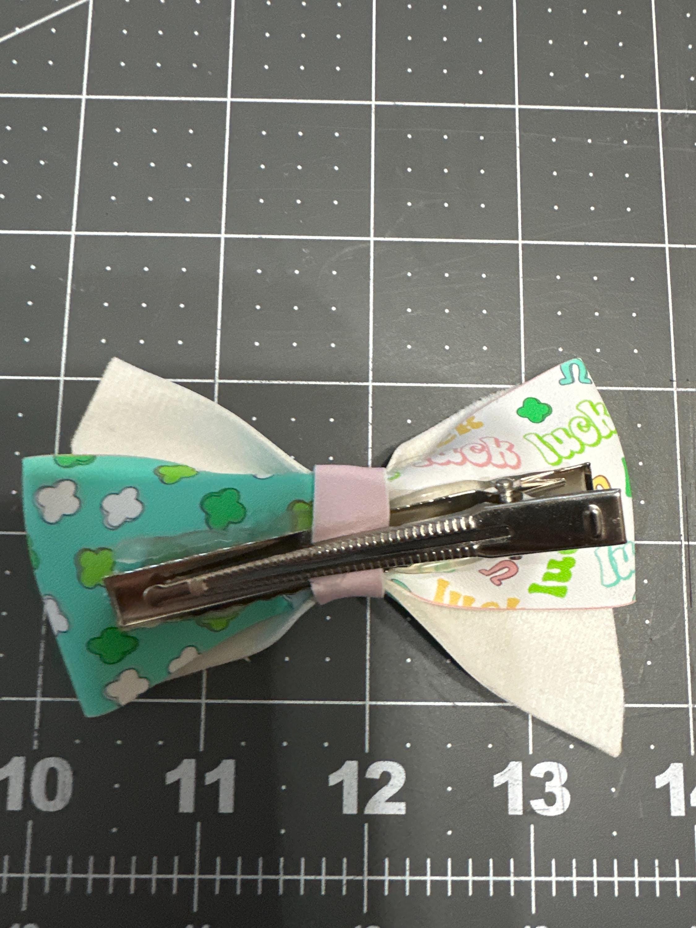 St Patrick's Day Hair Bow, Luck Faux Leather Clip