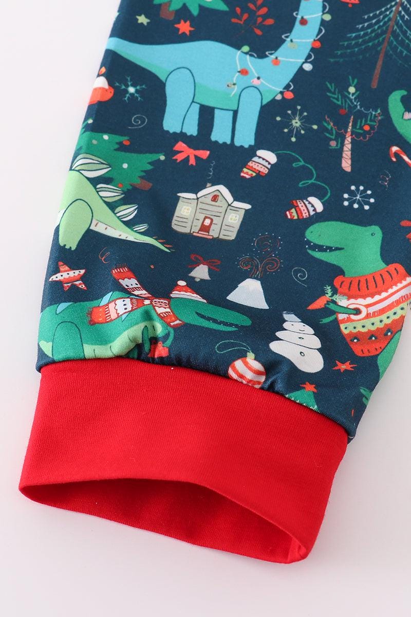 Green dinosaur print pants set
