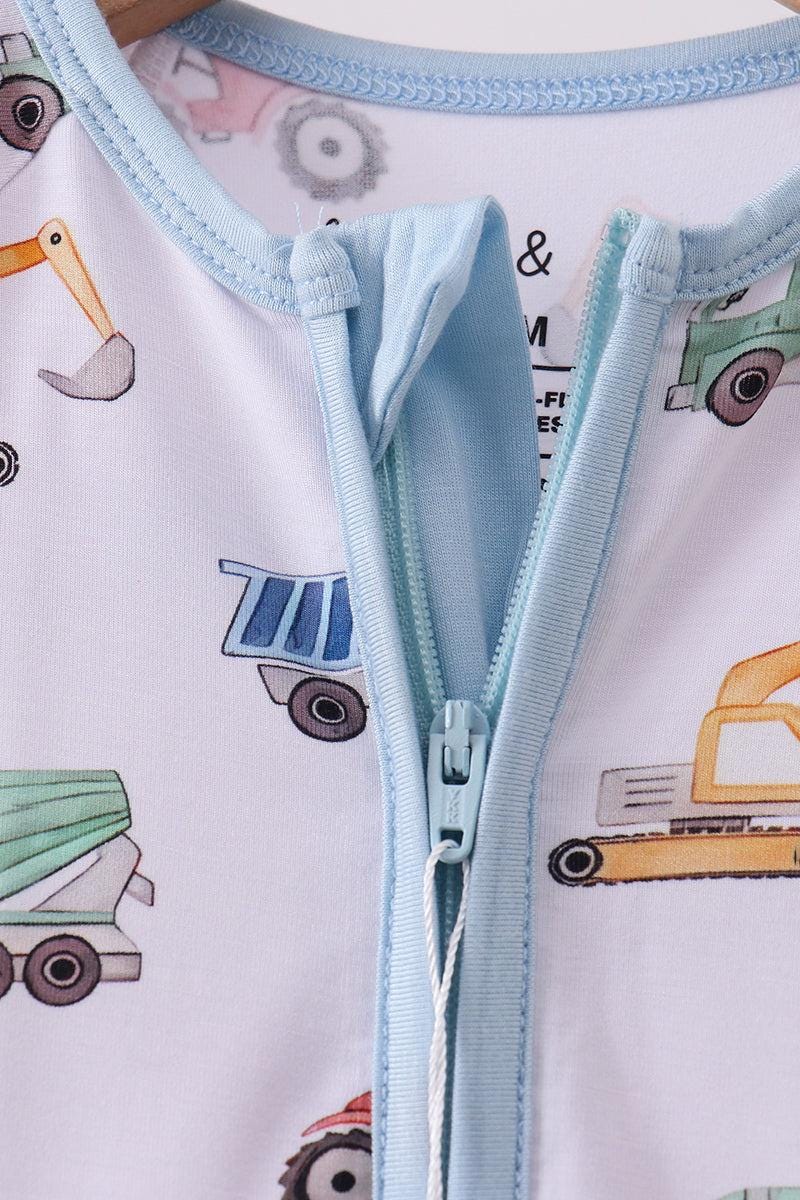 Blue car print bamboo romper