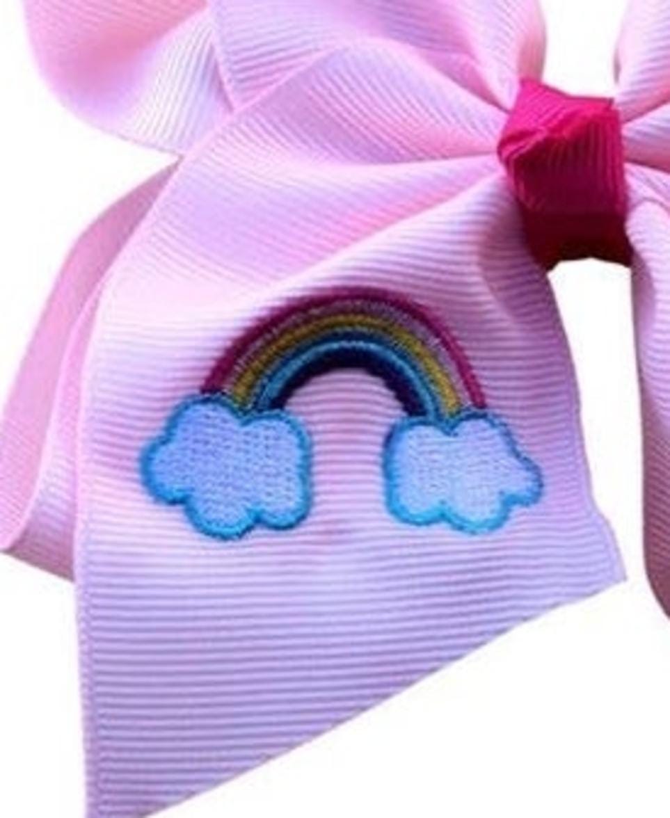 Pink Rainbow Embroidered Hair Bow