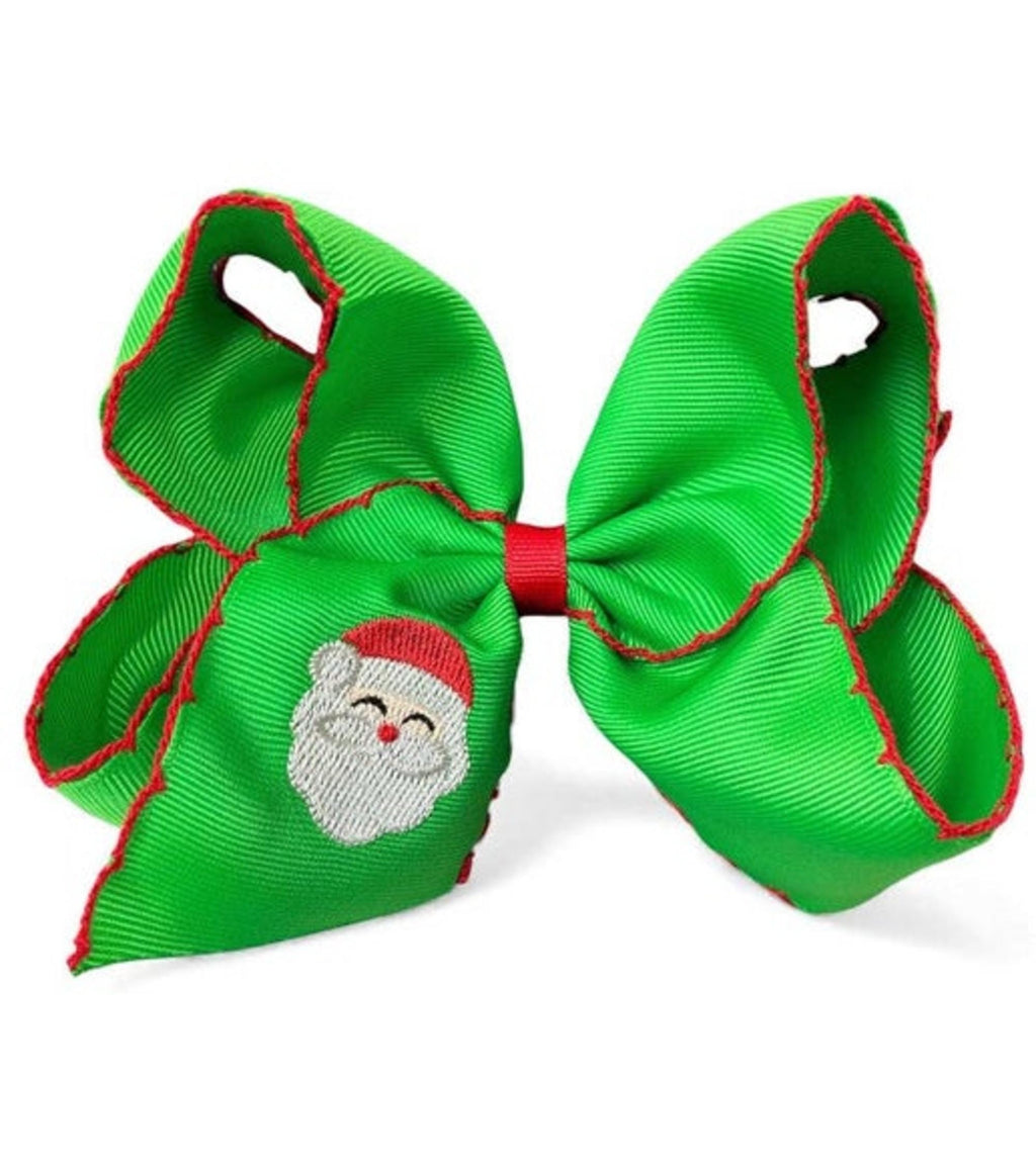 5" Green Santa embroidered and moon stitch trim.