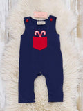 Candy Cane Munchers Embroidered Overall Romper