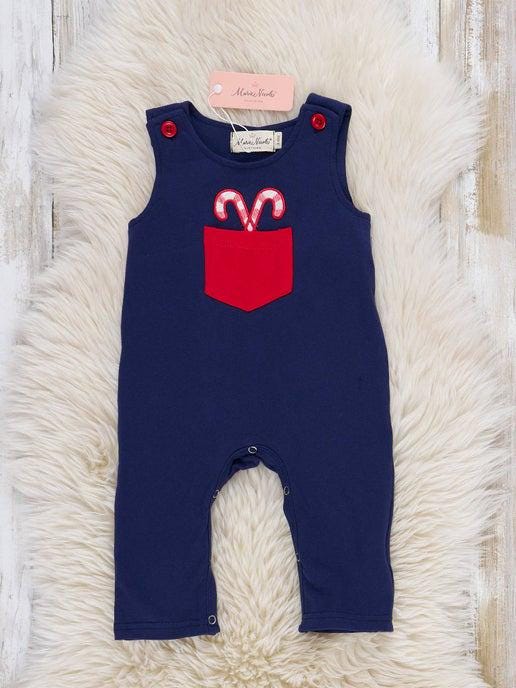 Candy Cane Munchers Embroidered Overall Romper