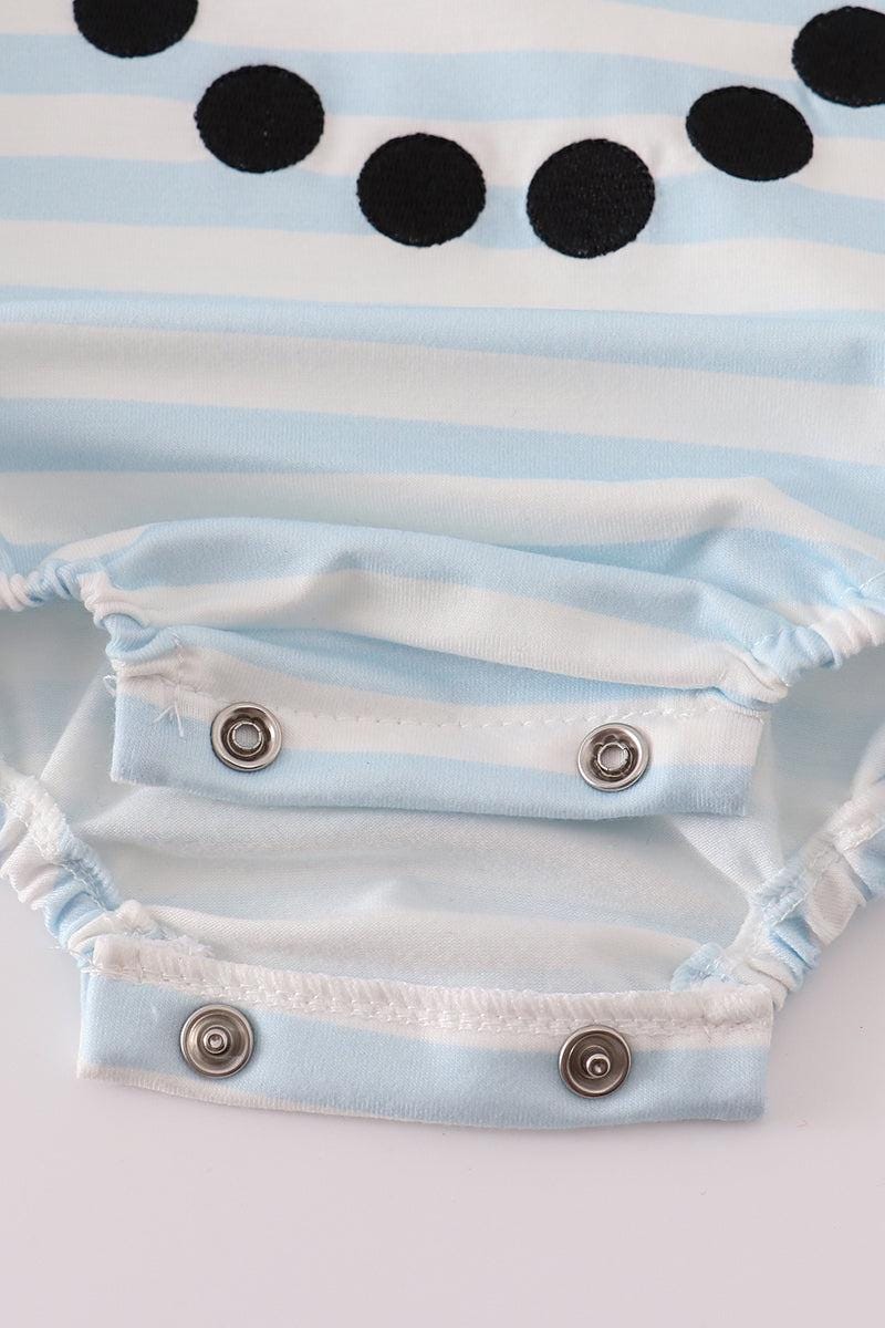 Blue snowman embroidery stripe bubble