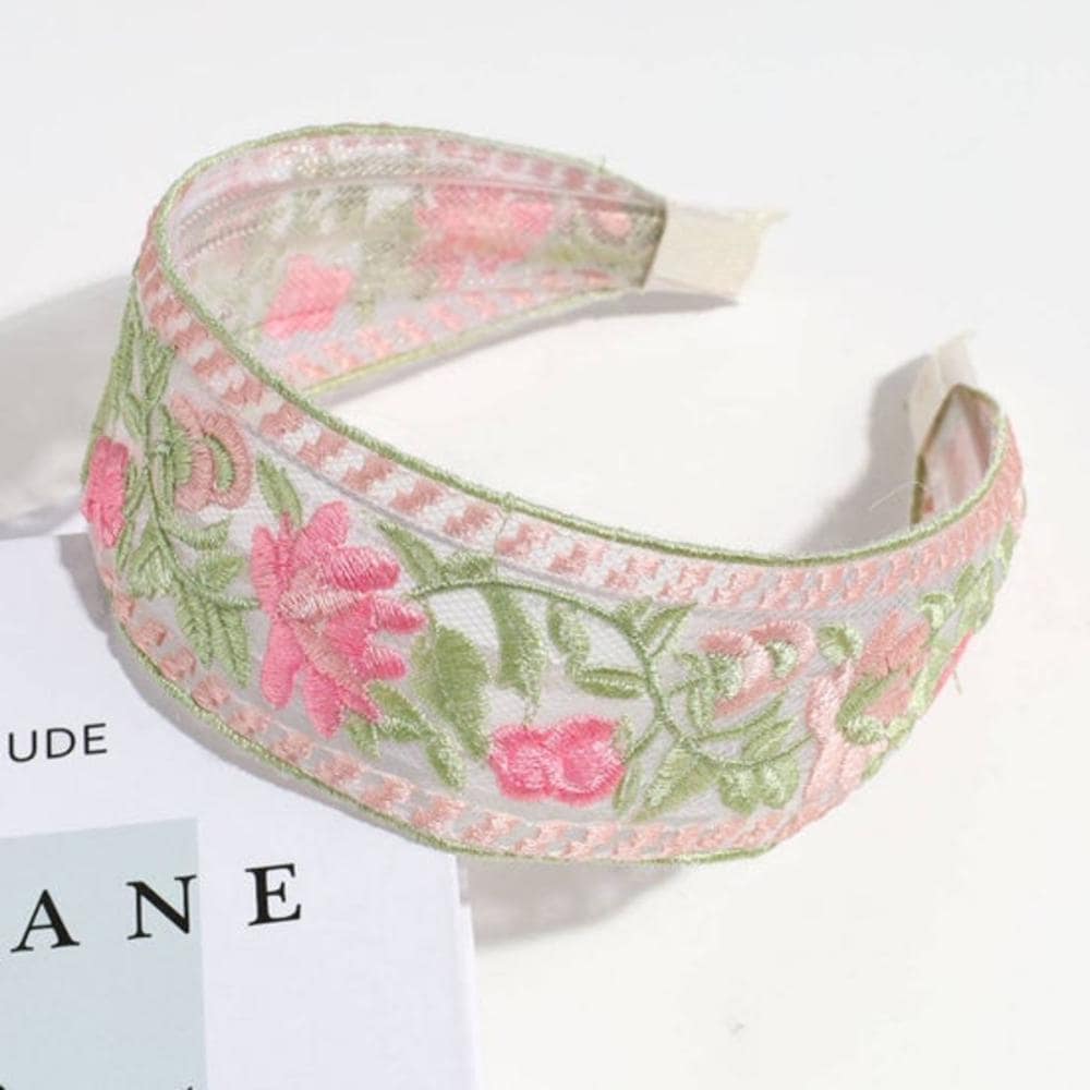 French Pastoral Mesh Floral Embroidered Headband