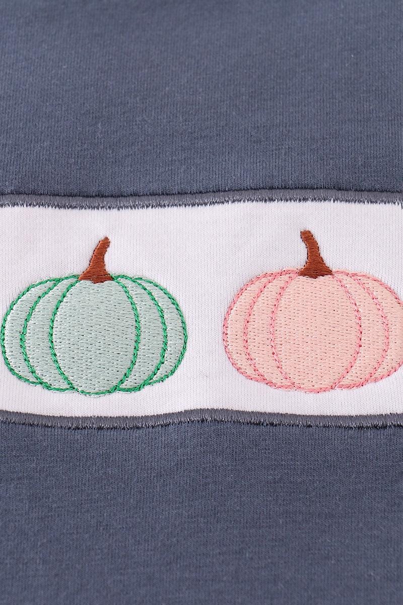 Blue Embroidery Jonjon, fall pumpkins