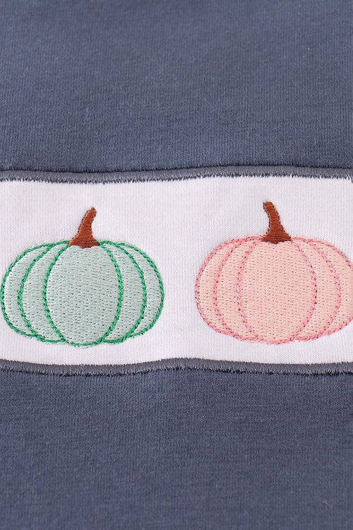 Blue Embroidery Jonjon, fall pumpkins