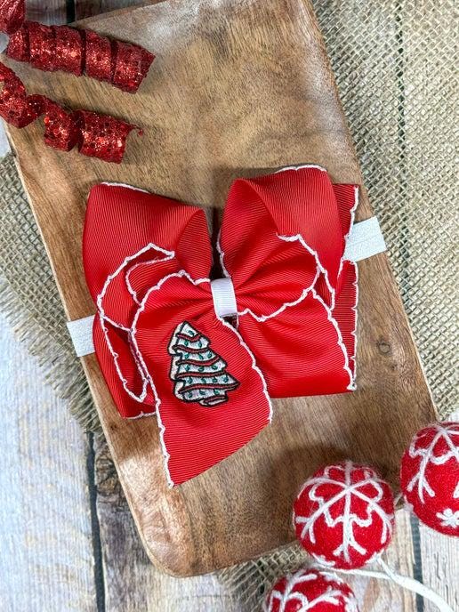 Christmas Embroidered Moonstitch Bow Headband