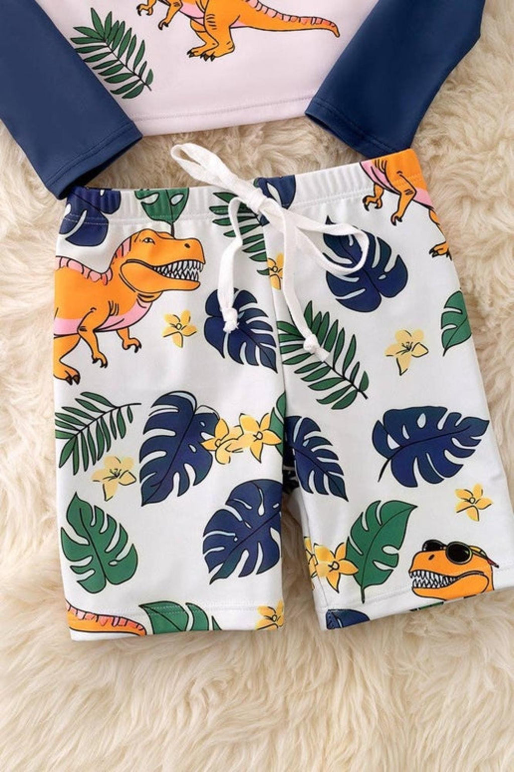 Dinosaur printed long sleeve swim set.