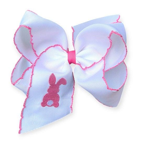 5" Easter embroidered hair bows with moon stitch trim