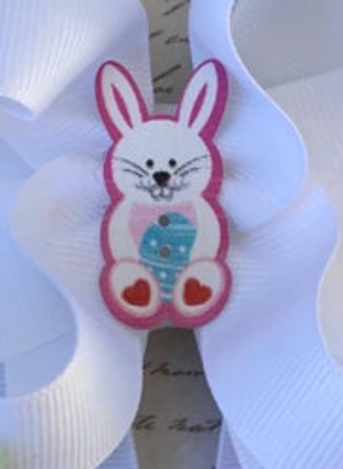 Handmade Easter Bunny Pom Pom Hair Bow for Girls