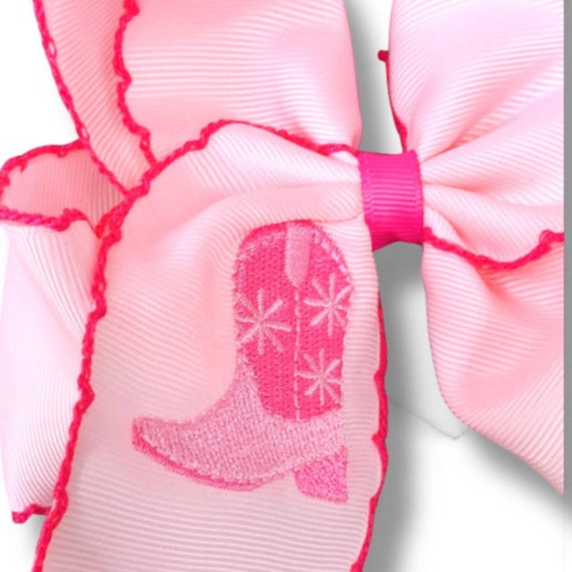 Western boot embroidered hair bow with  moon stitch.