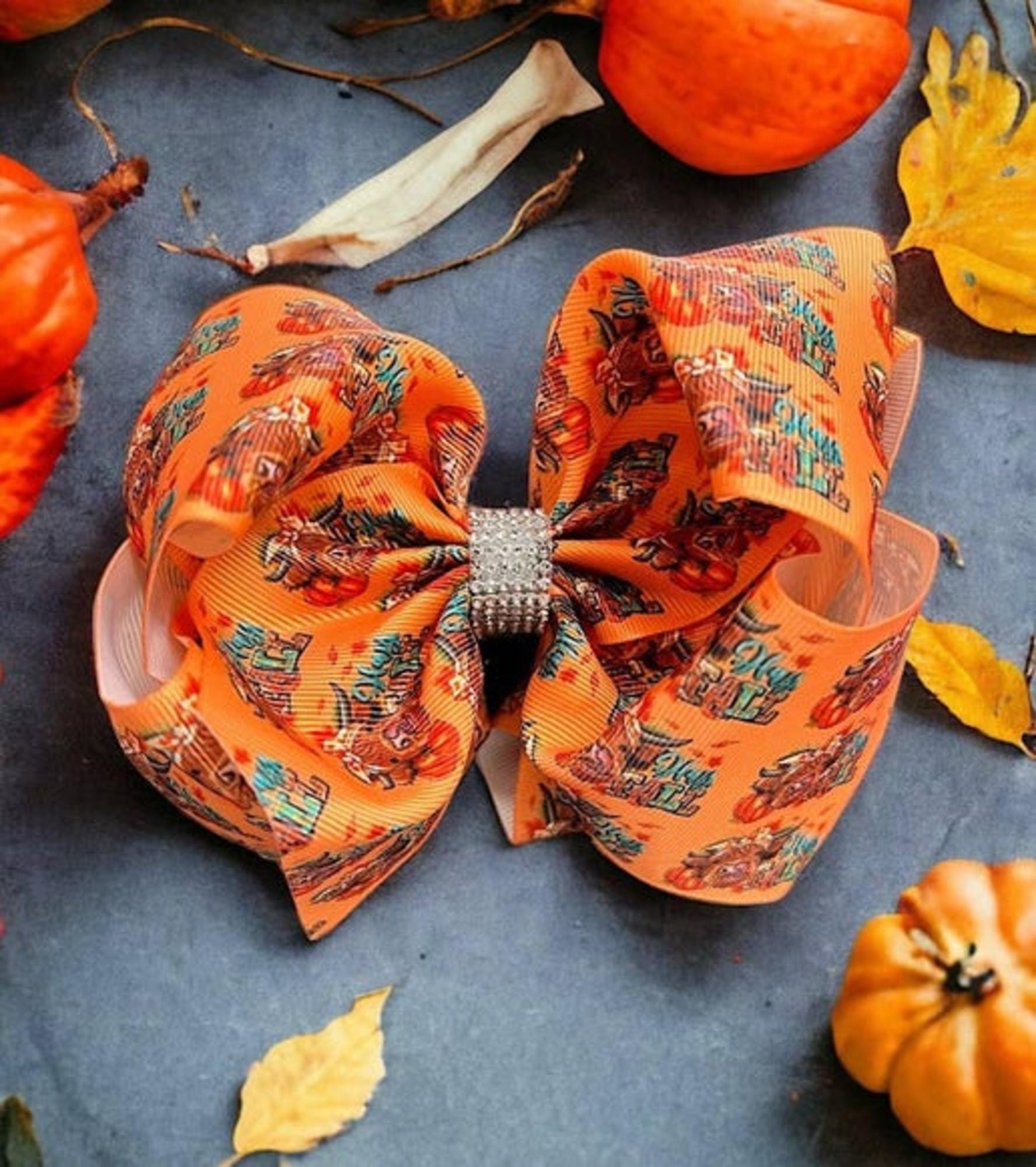 6.5" Double layer fall printed hair bows