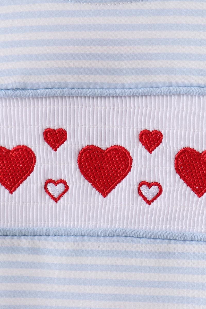 Blue heart smocked stripe top