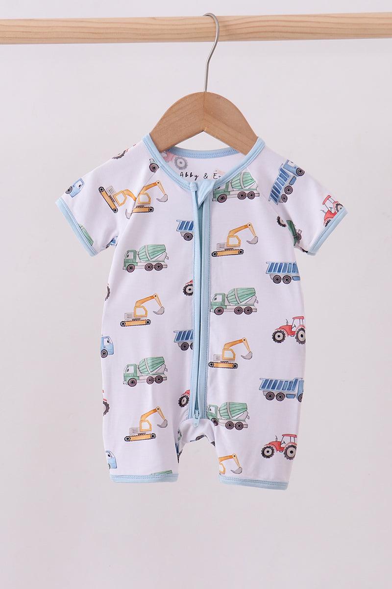 Blue car print bamboo romper