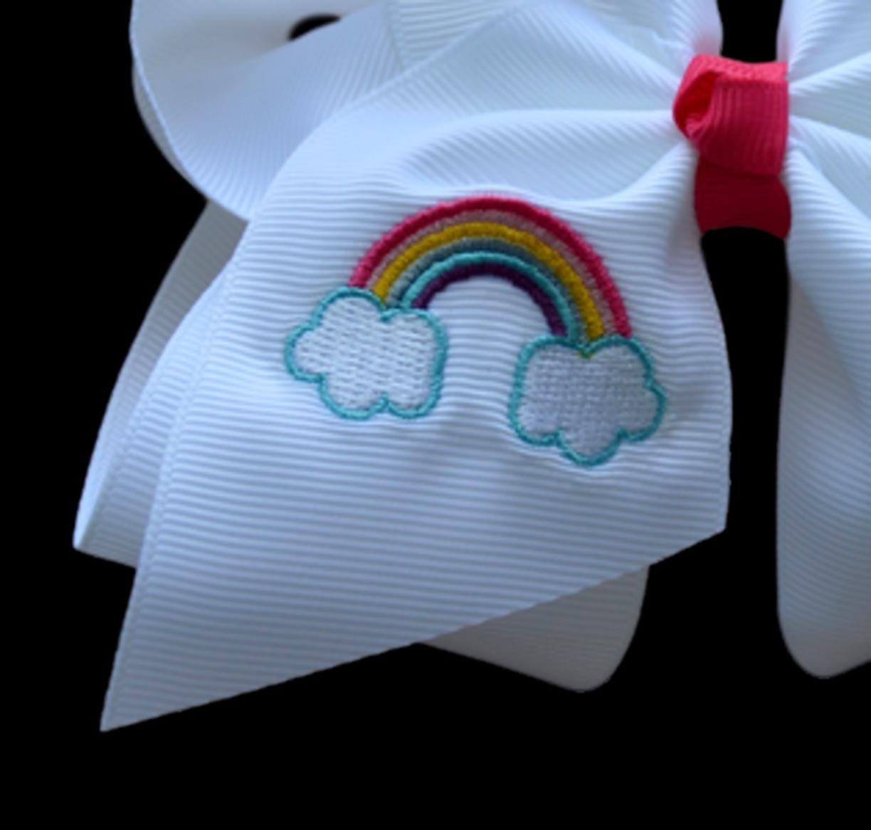 Pastel Rainbow Embroidered Hair Bow