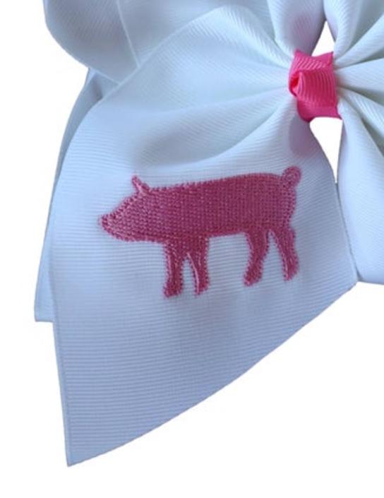 Pig Embroidered Hair Bow