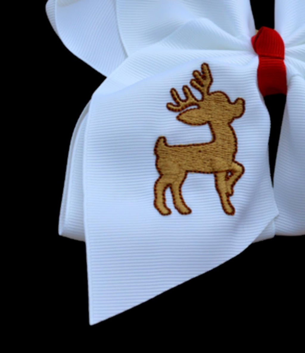 Reindeer Embroidered Hair Bow