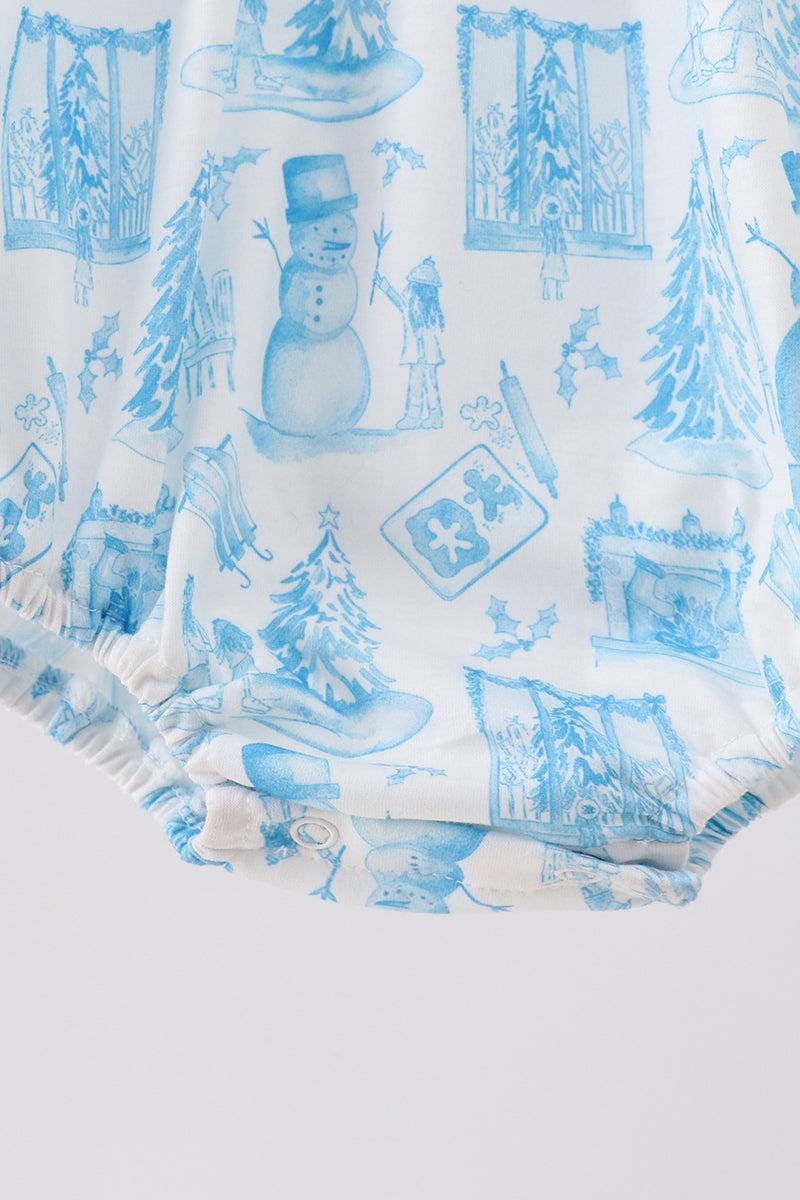 Blue snowman Christmas tree smocked bubble