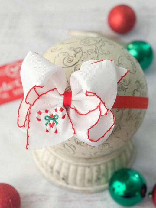 Christmas Embroidered Moonstitch Bow Headband
