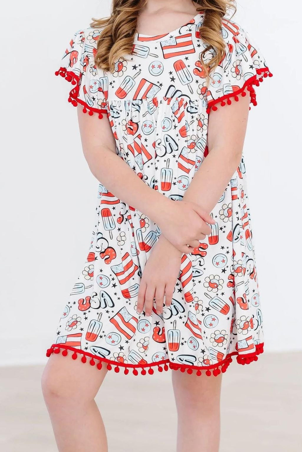 Star Spangled Cutie Pom Pom Dress