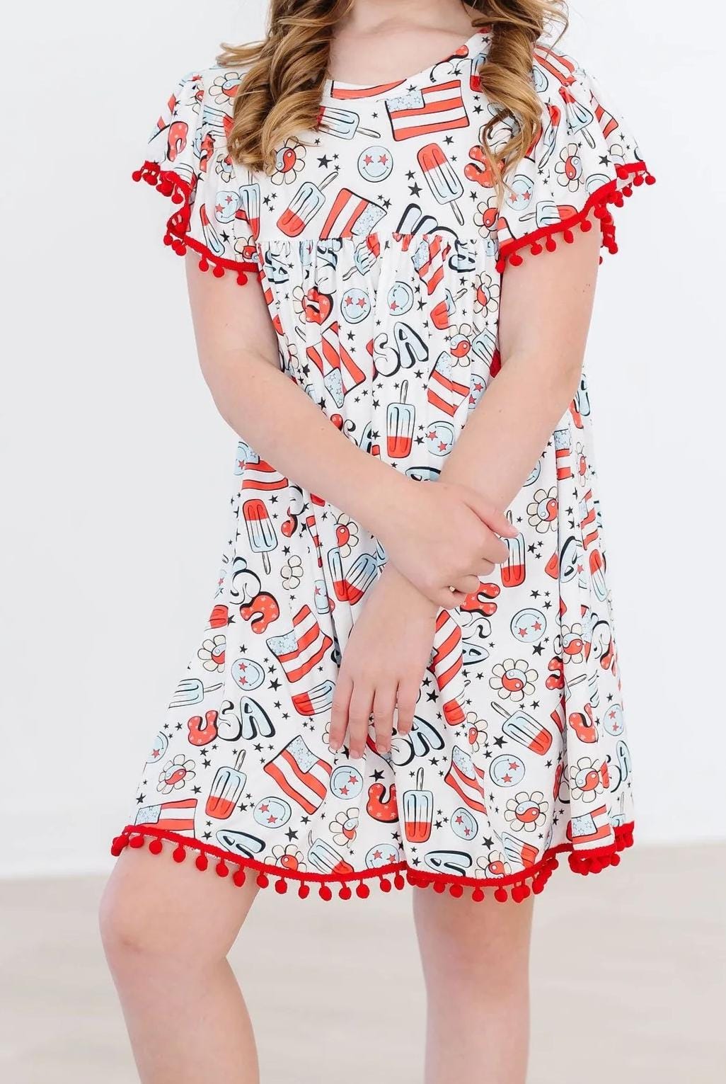 Star Spangled Cutie Pom Pom Dress