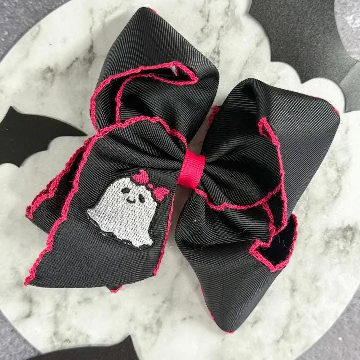Fall Embroidered Moonstitch Hair Bow