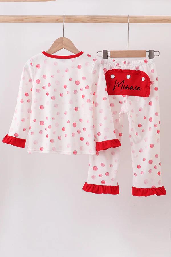Minnie mouse applique red polka dot pants set