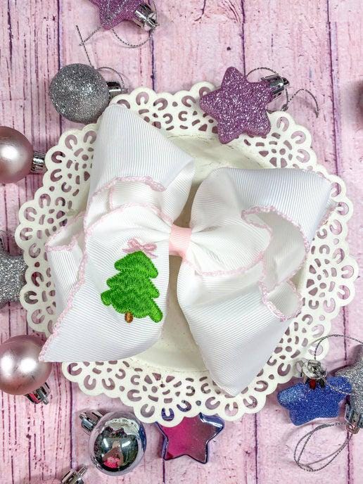 Christmas Embroidered Moonstitch Hair Bow