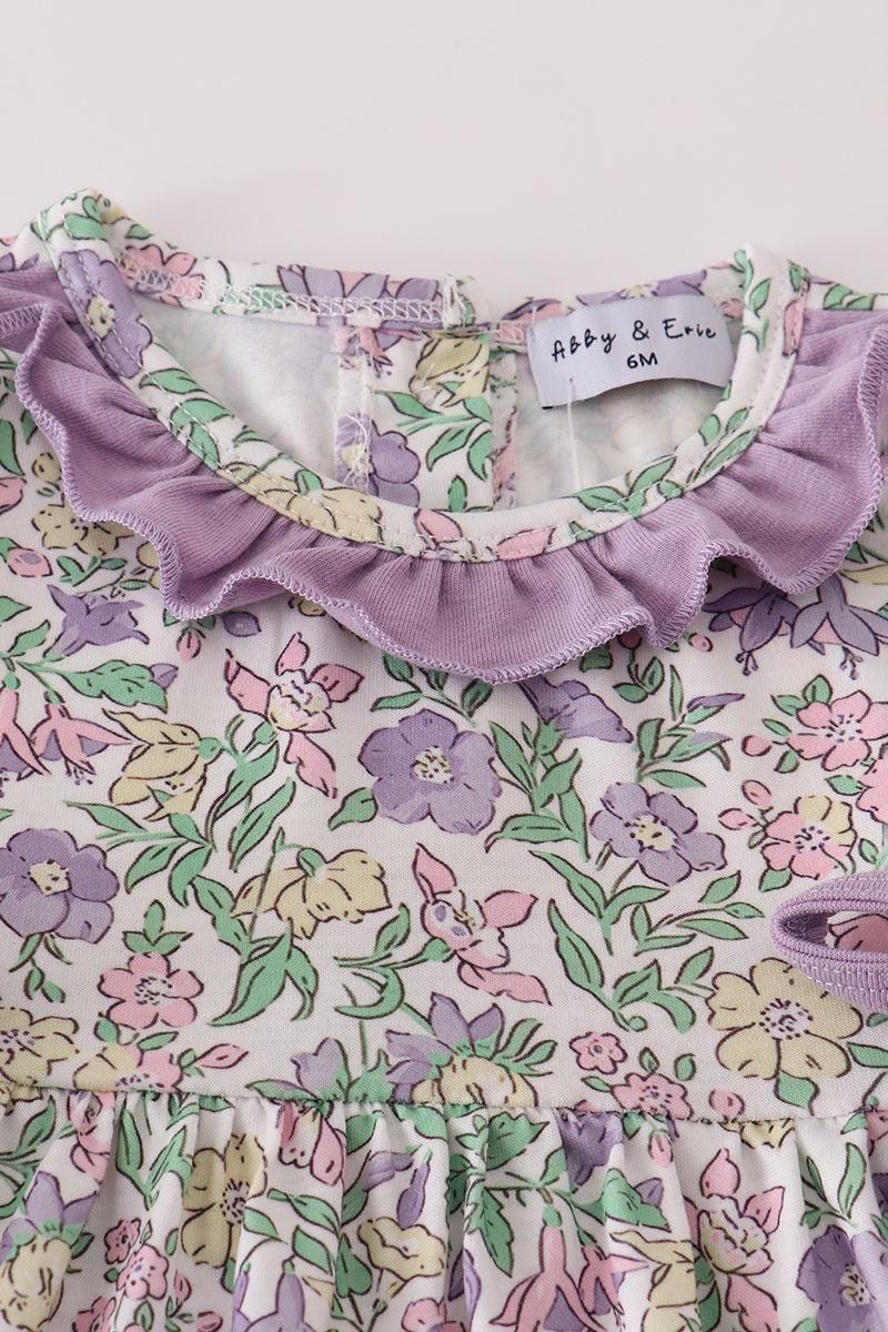 Purple floral print ruffle bloomer set