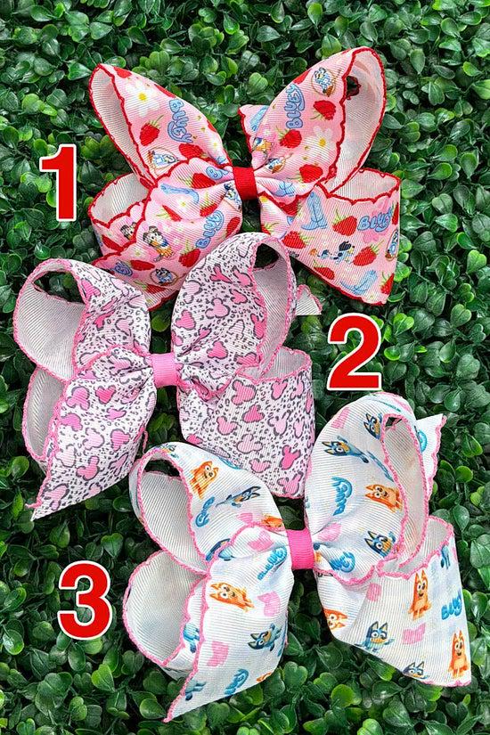 5" Multi printed hair bows with moon stitch trim
