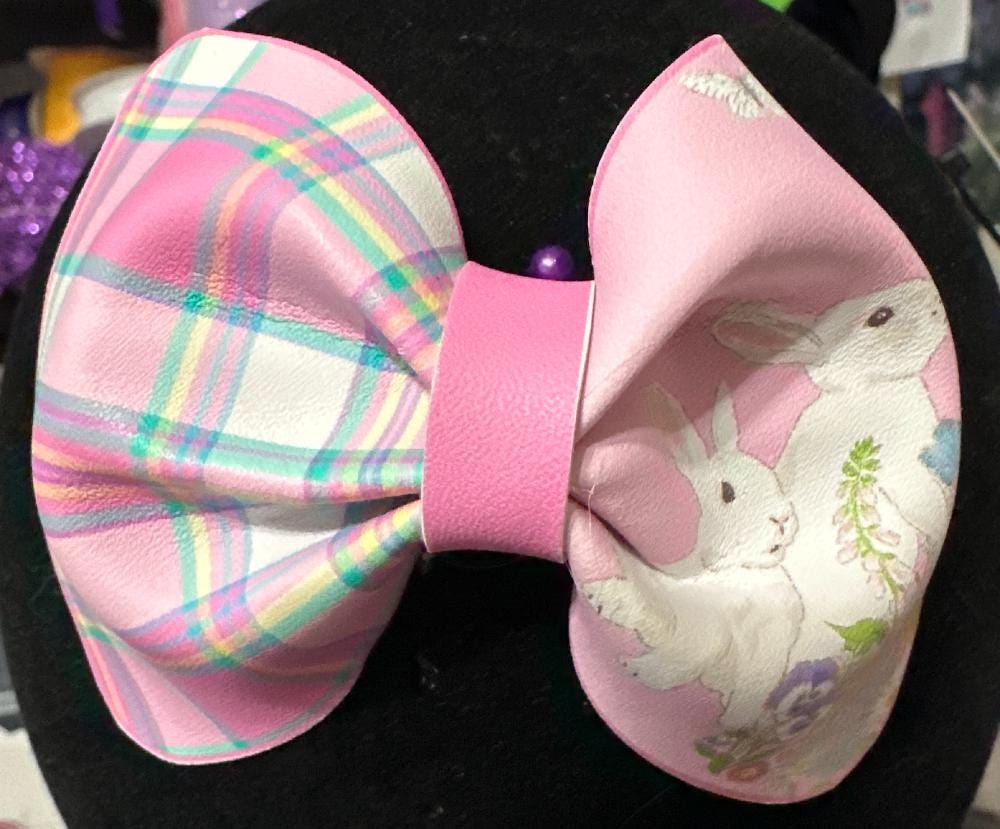 Garden Bunny Plaid Faux Leather Hair bows
