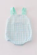 Blue gingham boy bubble romper