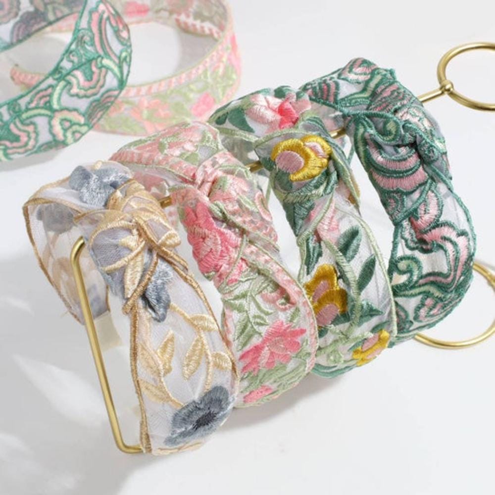 French Pastoral Mesh Floral Embroidered Headband
