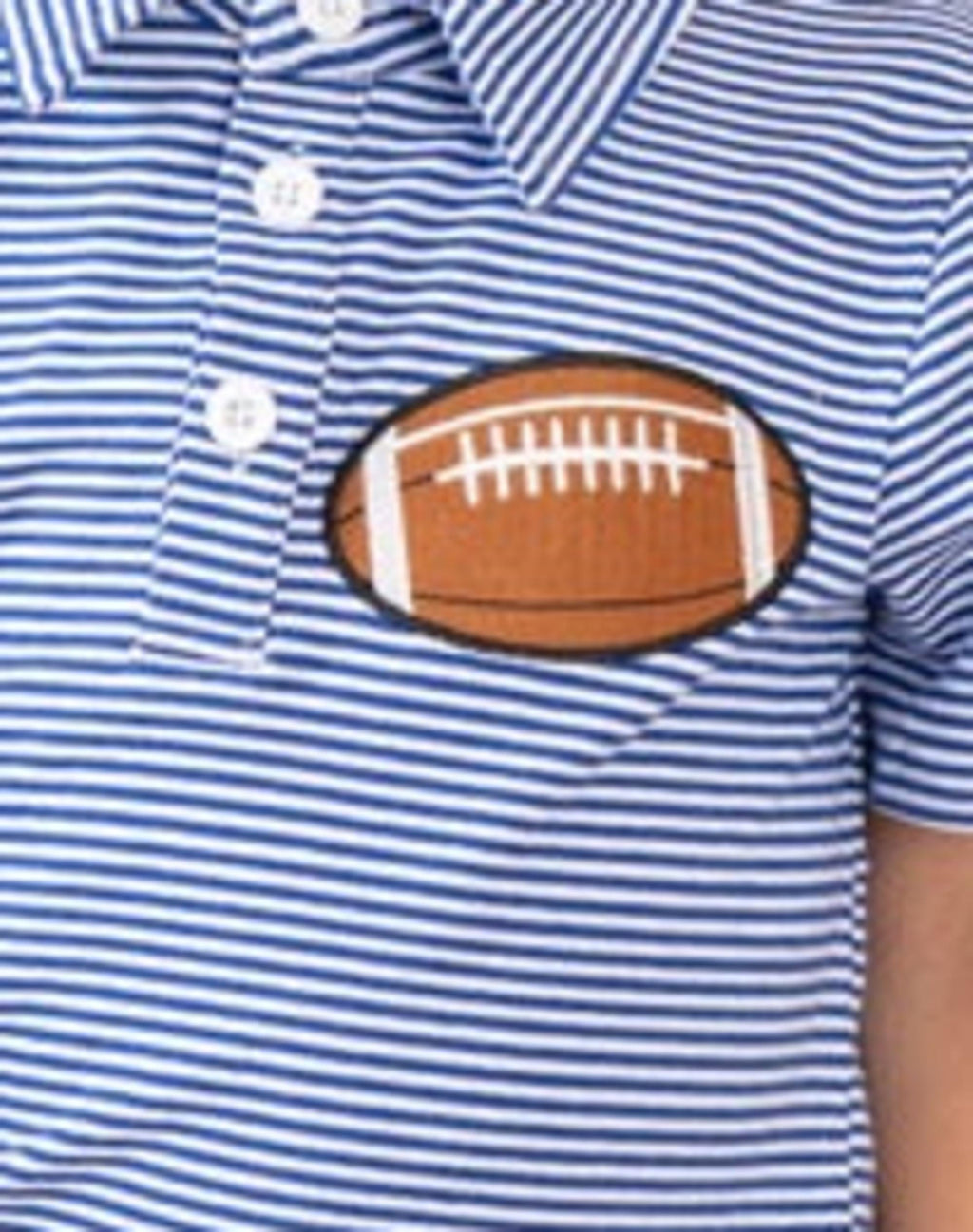 Blue Stripe Cotton Embroidered Football Polo Shirt