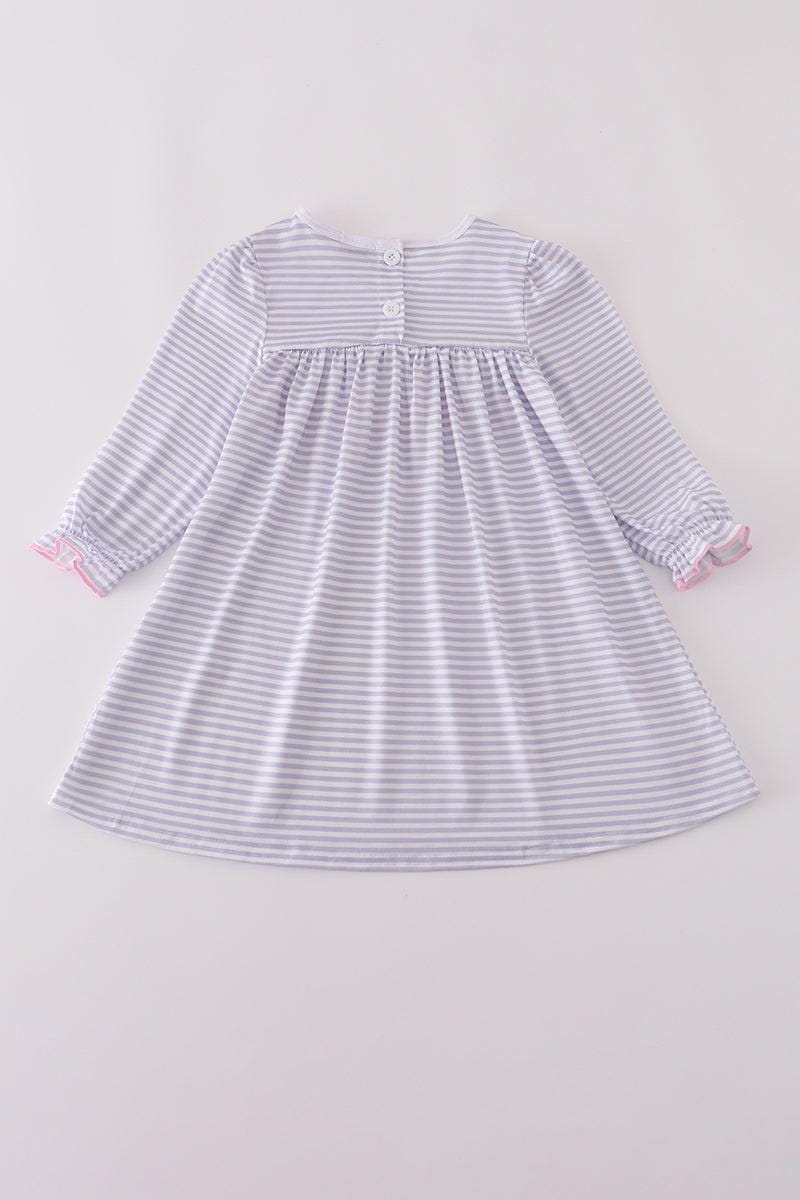Purple puppy french knot stripe dress