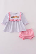 Purple puppy french knot stripe bloomer set