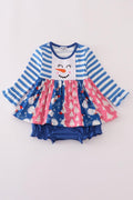 Blue snowman embroidery ruffle bubble
